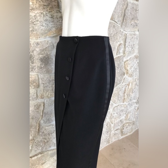 Vintage 1990s Anne Klein II Black Tuxedo Stripe Wrap Front Skirt Classic Elegant - Picture 10 of 16